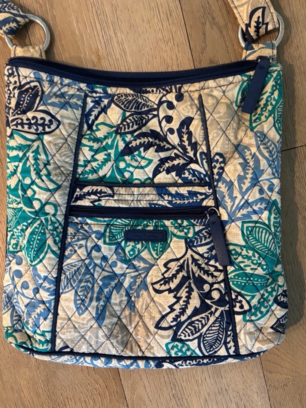 Vera Bradley Quilted Floral Crossbody in Teal, Navy and Cream